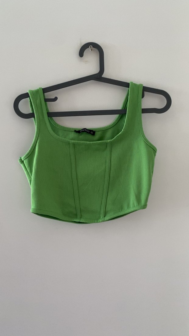 Yeşil Kadın Crop Top, Kolsuz, Dar Kesim - Görsel 3