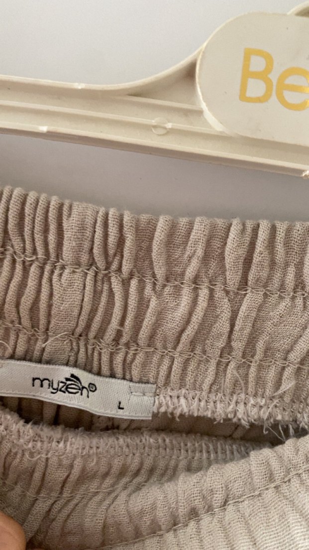 Bej Bol Kesim Keten Kadın Pantolon - Görsel 2