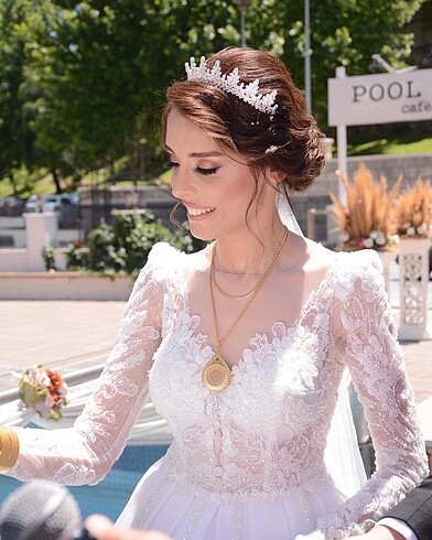Nehirbridal Zirkon taşlı gelin tacı