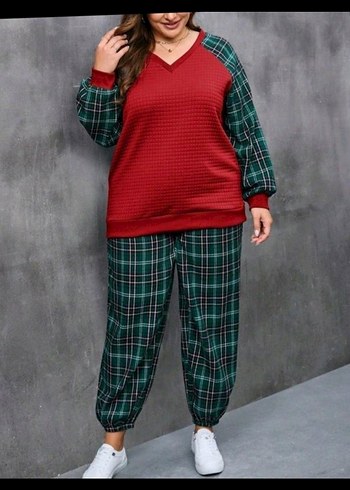 Sheinside Ekose Desenli Kadın Rahat Eşofman Takımı
