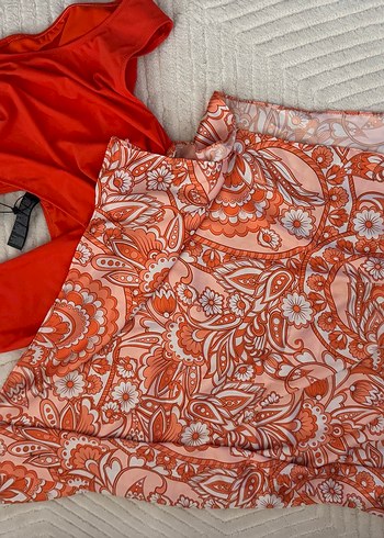 Koyu Turuncu Drapeli Kadın Mini Mayo - Görsel 7