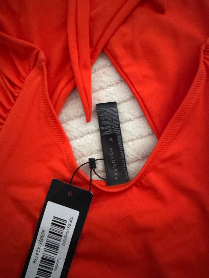 Koyu Turuncu Drapeli Kadın Mini Mayo - Görsel 4