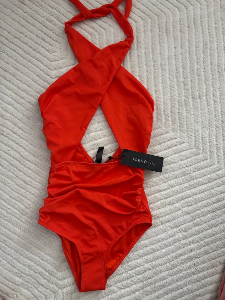 Koyu Turuncu Drapeli Kadın Mini Mayo - Görsel 2