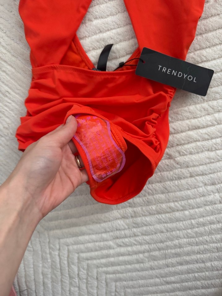 Koyu Turuncu Drapeli Kadın Mini Mayo - Görsel 3