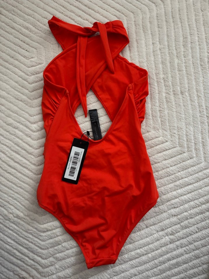 Koyu Turuncu Drapeli Kadın Mini Mayo - Görsel 5