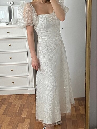 Ekru simli elbise - Görsel 7