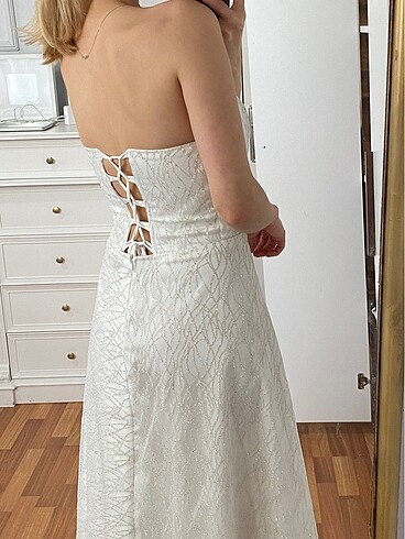 Ekru simli elbise - Görsel 8