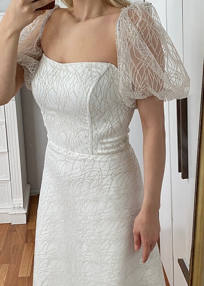 Ekru simli elbise - Görsel 2