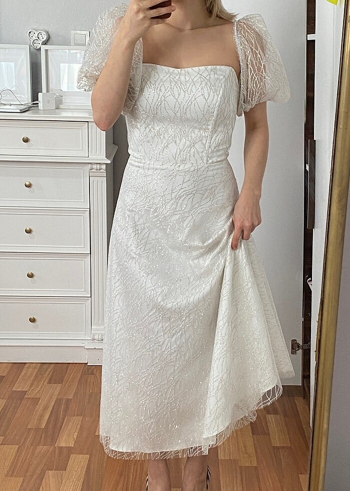 Ekru simli elbise - Görsel 3