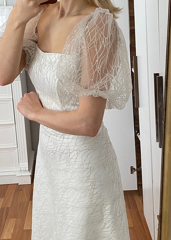 Ekru simli elbise - Görsel 4