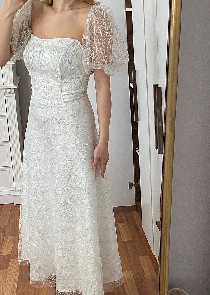 Ekru simli elbise - Görsel 5