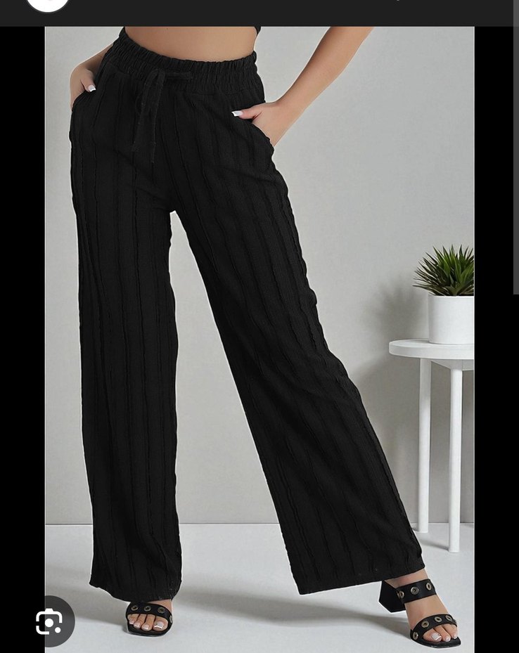 Kadın Siyah Piliseli Salaş Pantolon - Görsel 2