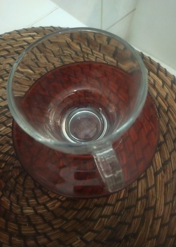 Paşabahçe Renkli kahverengi cam fincan ve tabağı