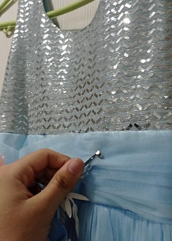 11-12 Yaş Beden Mavi Kız Çocuk Abiye Elbise