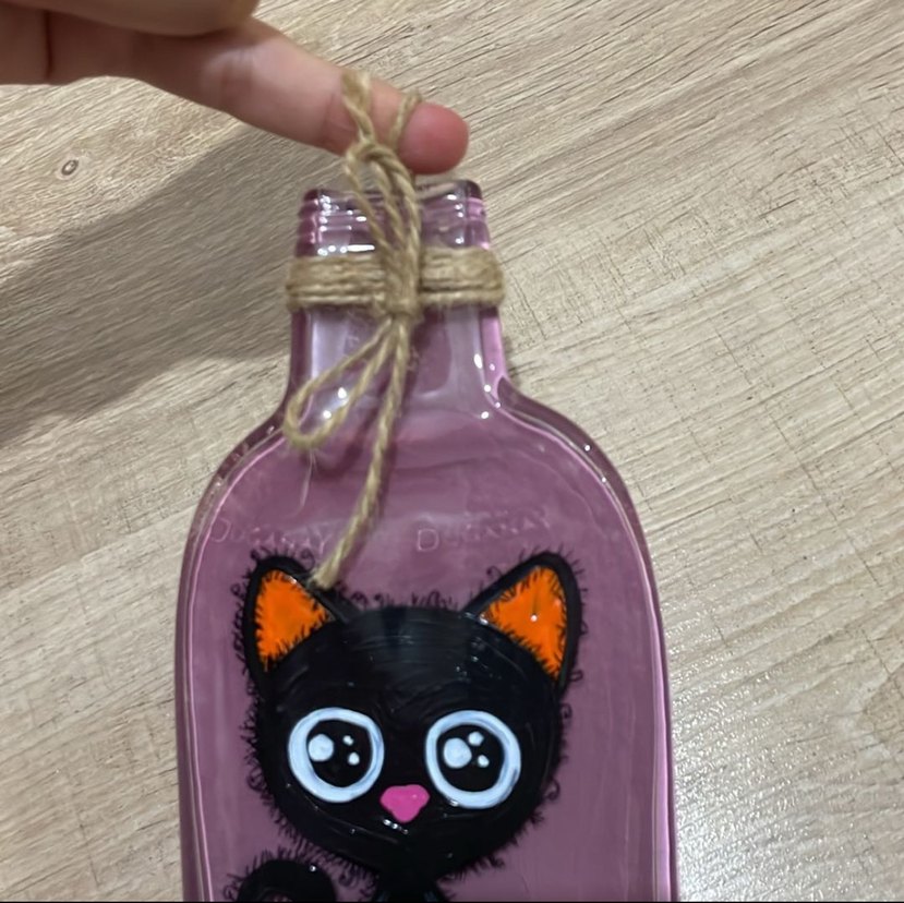 Mor Kedi Figürlü Cam Kedi aksesuar - Görsel 5