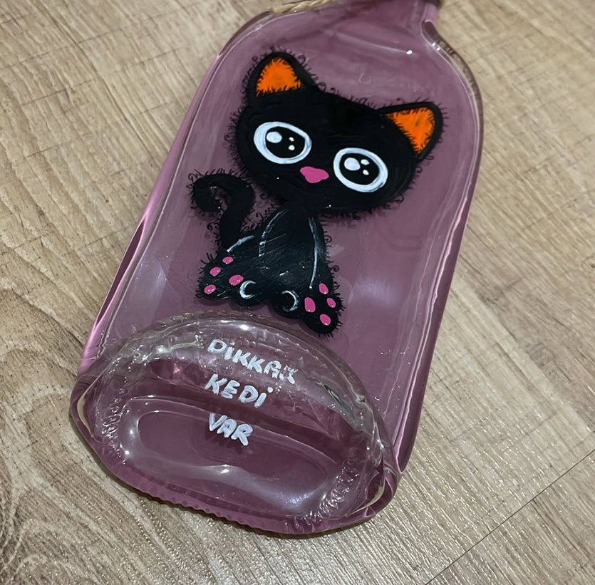 Mor Kedi Figürlü Cam Kedi aksesuar - Görsel 3