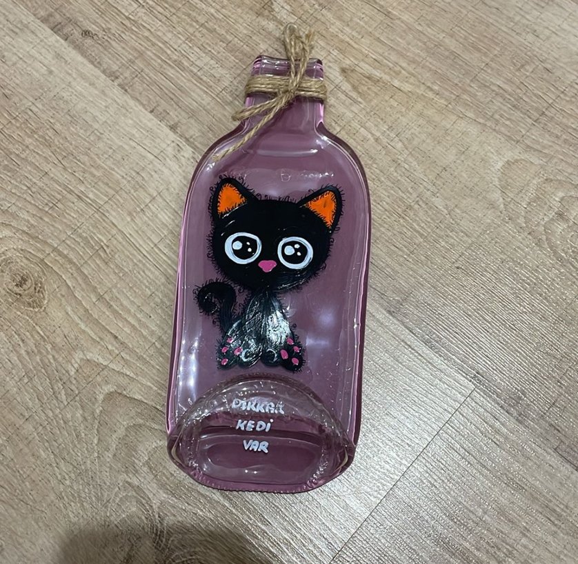 Mor Kedi Figürlü Cam Kedi aksesuar - Görsel 2