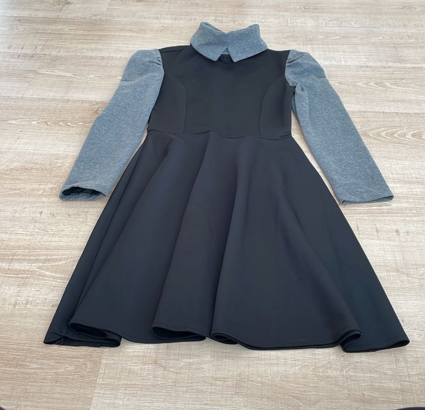 Gri Kollu Siyah Dizde biten Goth Elbise - Görsel 2