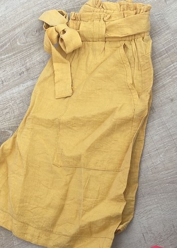 Kadın Sarı Keten Kemerli Rahat Pantolon - Görsel 6