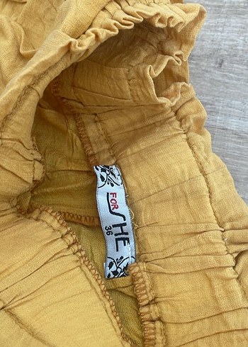 Kadın Sarı Keten Kemerli Rahat Pantolon - Görsel 5