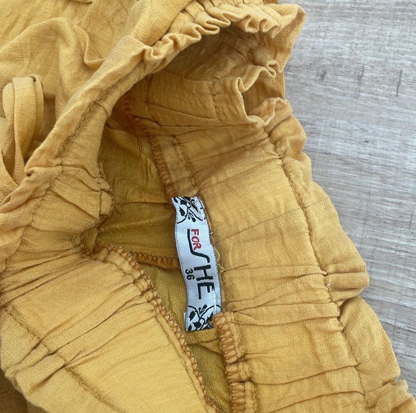 Kadın Sarı Keten Kemerli Rahat Pantolon - Görsel 5