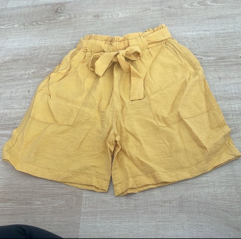 Kadın Sarı Keten Kemerli Rahat Pantolon - Görsel 2