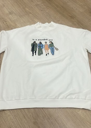 Beyaz Baskılı Rahat Kadın Sweatshirt - Görsel 4