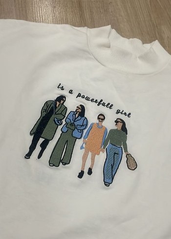 Beyaz Baskılı Rahat Kadın Sweatshirt - Görsel 5