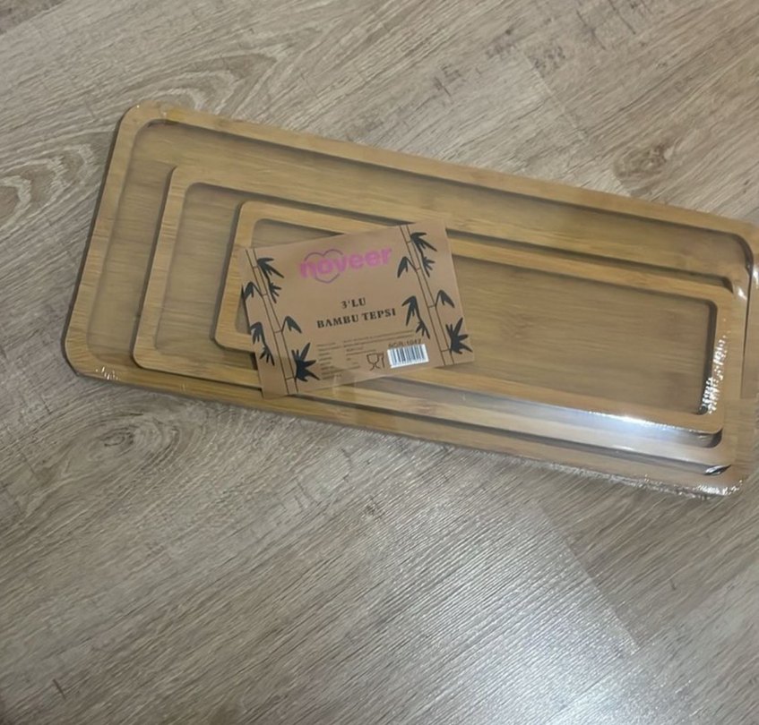 Koyu Kahverengi Ahşap Tepsi Seti - Görsel 4