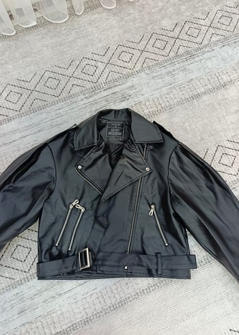 Quzu Kadın Siyah Deri Biker Ceket