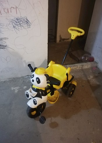 Sarı ve Renkli Panda Figürlü Üç Tekerlekli Bisiklet