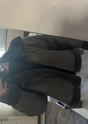 Gri Kürklü Deri Biker mont - Görsel 3