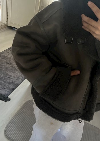 Gri Kürklü Deri Biker mont - Görsel 4