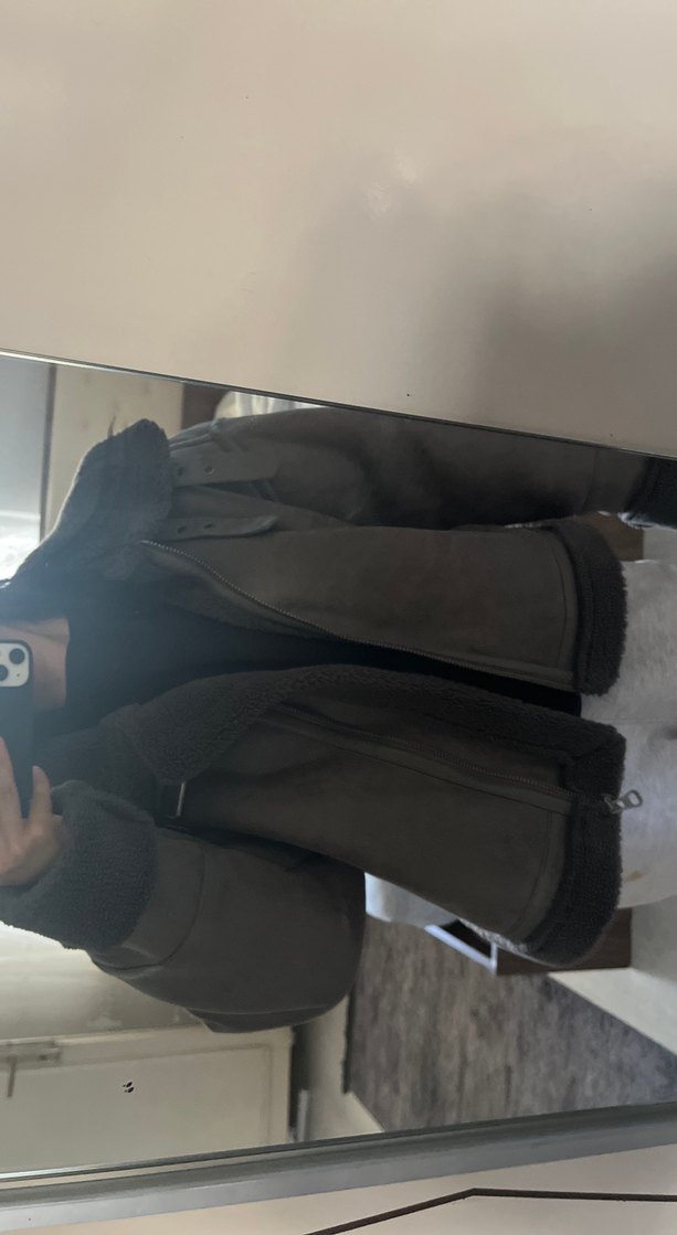 Gri Kürklü Deri Biker mont - Görsel 3