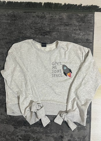 Gri Uzay Temalı Rahat Sweatshirt - Görsel 3