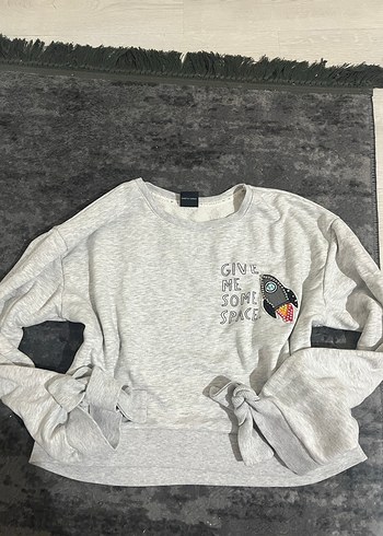 Gri Uzay Temalı Rahat Sweatshirt - Görsel 2