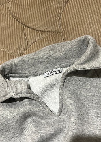 Gri Kadın Sweatshirt, Yaka Detaylı - Görsel 3