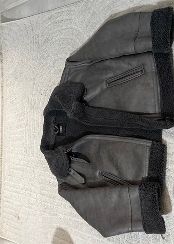 Gri Kürklü Deri Kadın Ceket Mini Kesim - Görsel 4
