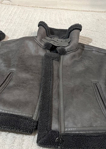 Gri Kürklü Deri Kadın Ceket Mini Kesim - Görsel 2