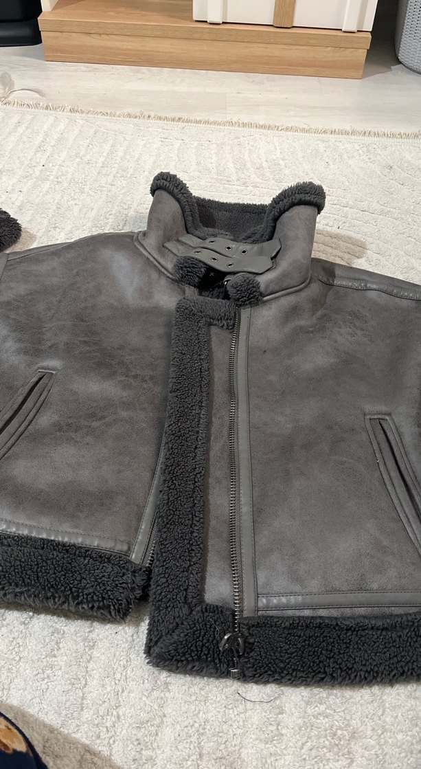 Gri Kürklü Deri Kadın Ceket Mini Kesim - Görsel 2