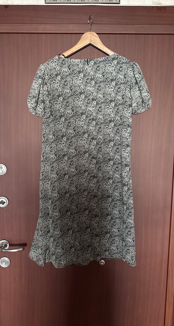 Bohem Gri Midi Elbise yuvarlak yakalı pliseli - Görsel 2