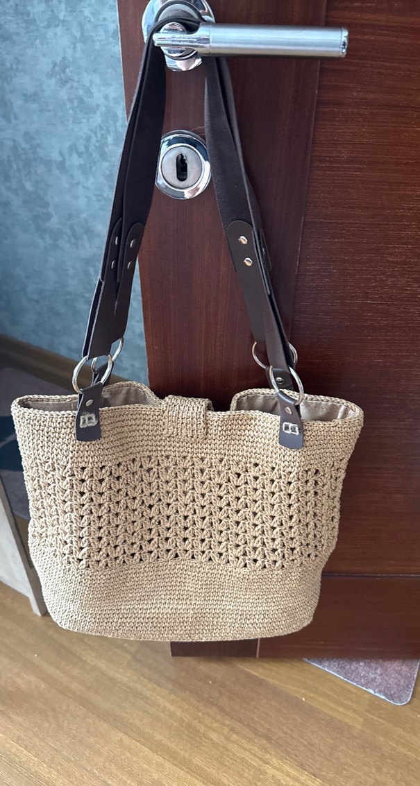 Bej Örgü Kadın Çanta, Tokalı - Görsel 2