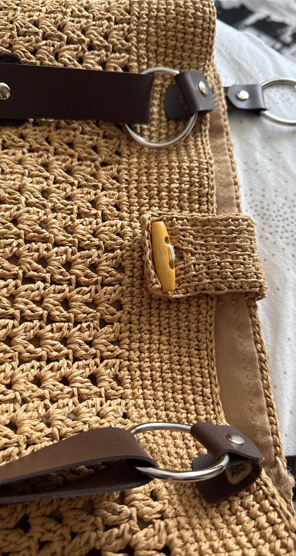 Bej Örgü Kadın Çanta, Tokalı - Görsel 3