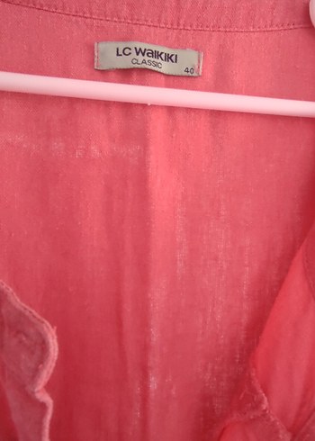 LC Waikiki Pembe Keten V Yaka Düğmeli Kadın Gömlek