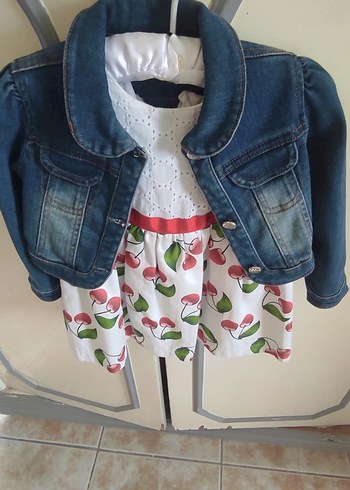 Renkli Baskılı Kız Denim Elbise