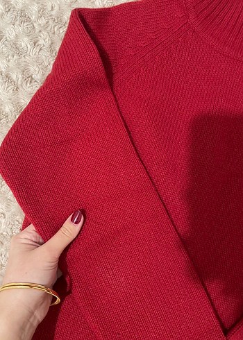 Kırmızı Boğazlı Örgü Kadın Kazak - Görsel 2