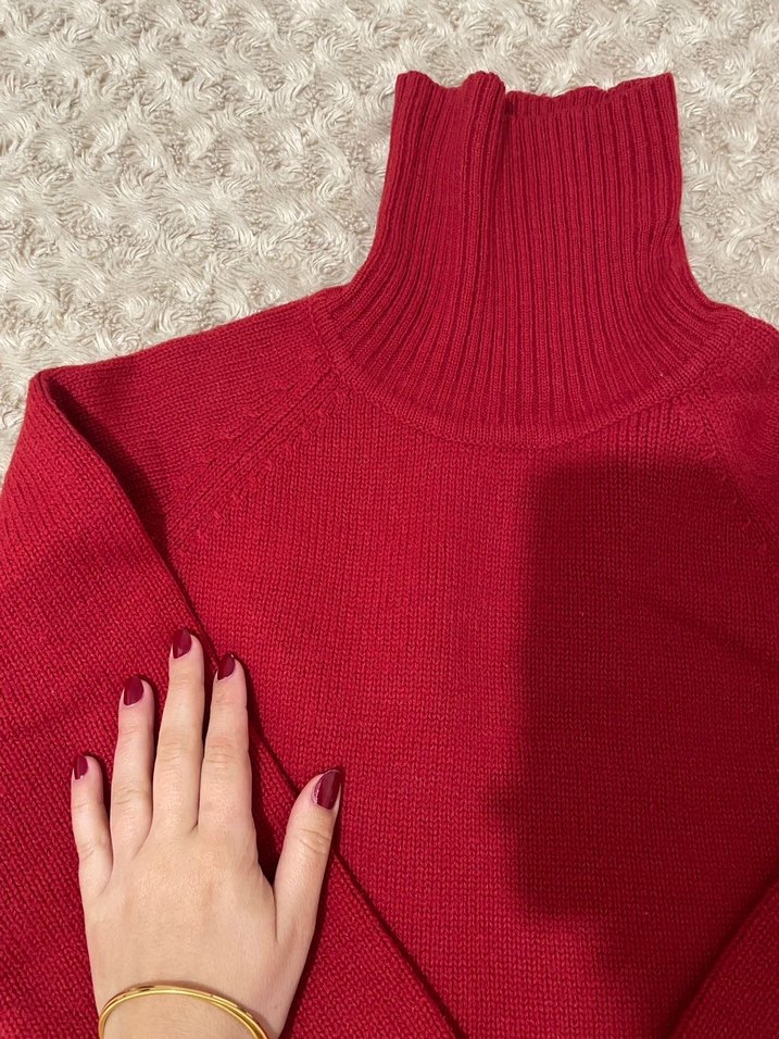 Kırmızı Boğazlı Örgü Kadın Kazak - Görsel 3