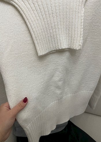 Beyaz Kadın Boğazlı Triko Kazak - Görsel 3