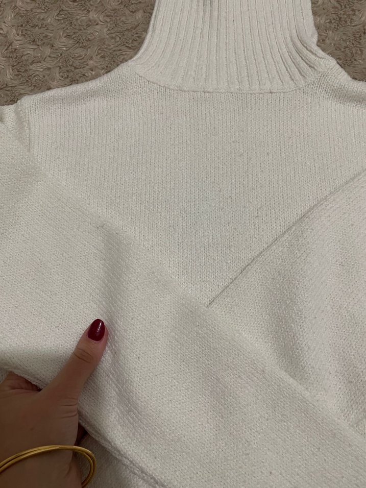 Beyaz Kadın Boğazlı Triko Kazak - Görsel 2