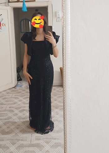 Abiye Siyah Uzun Drapeli Abiye Elbise